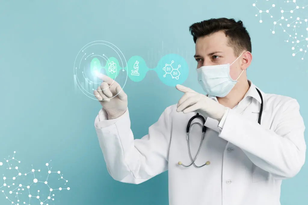 banner medico con medico con mascara Digital Ware